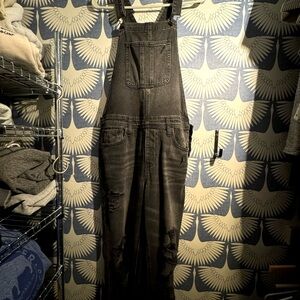 American Eagle Black Distressed Overalls